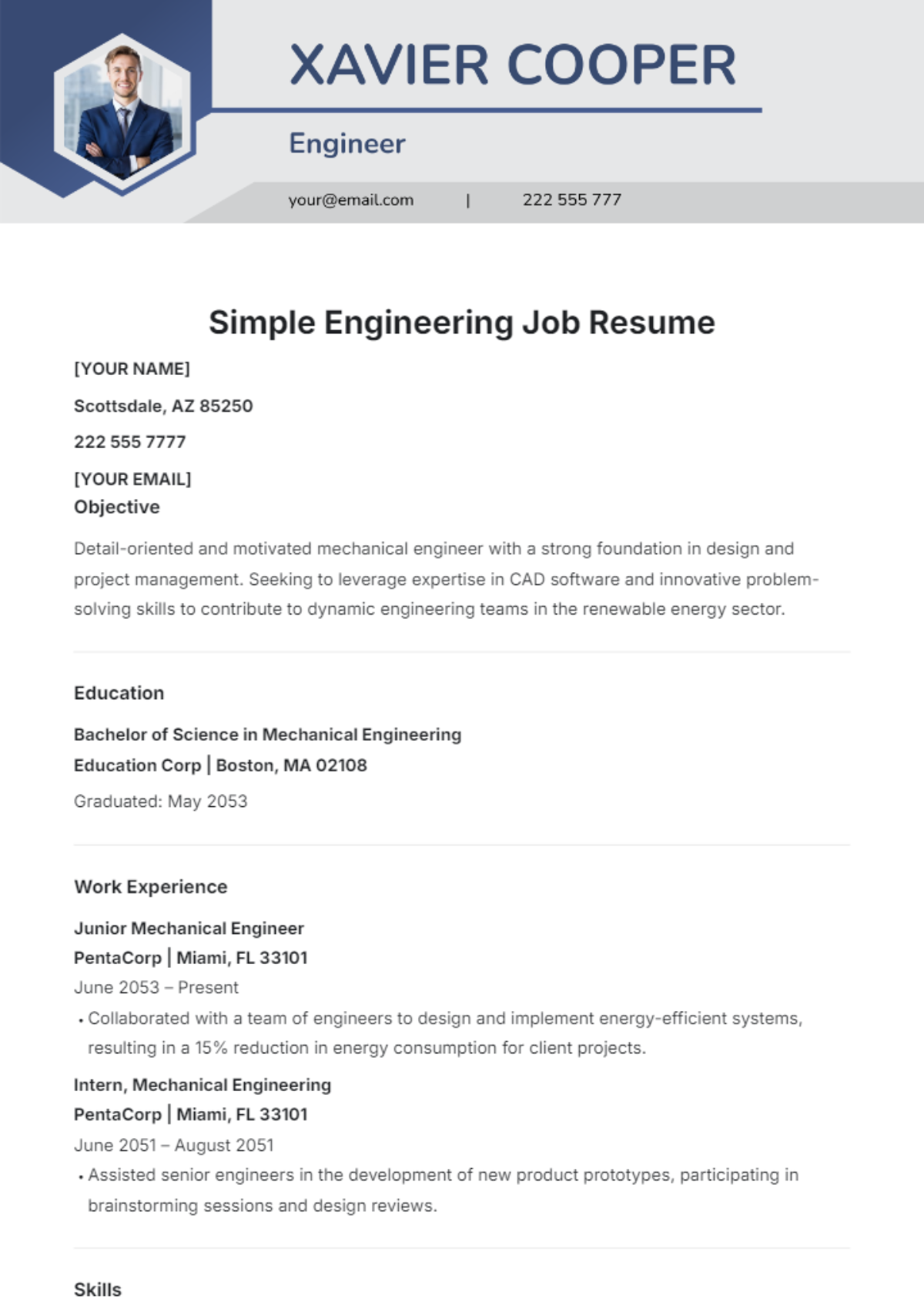 Simple Engineering Job Resume Template - Edit Online & Download