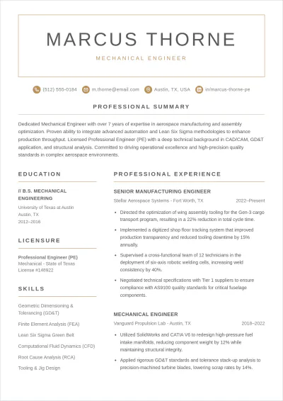 Free Simple Engineering Job ATS Resume Template, AI Resume Builder