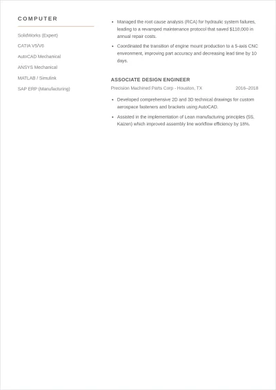 Free Simple Engineering Job ATS Resume Template, AI Resume Builder