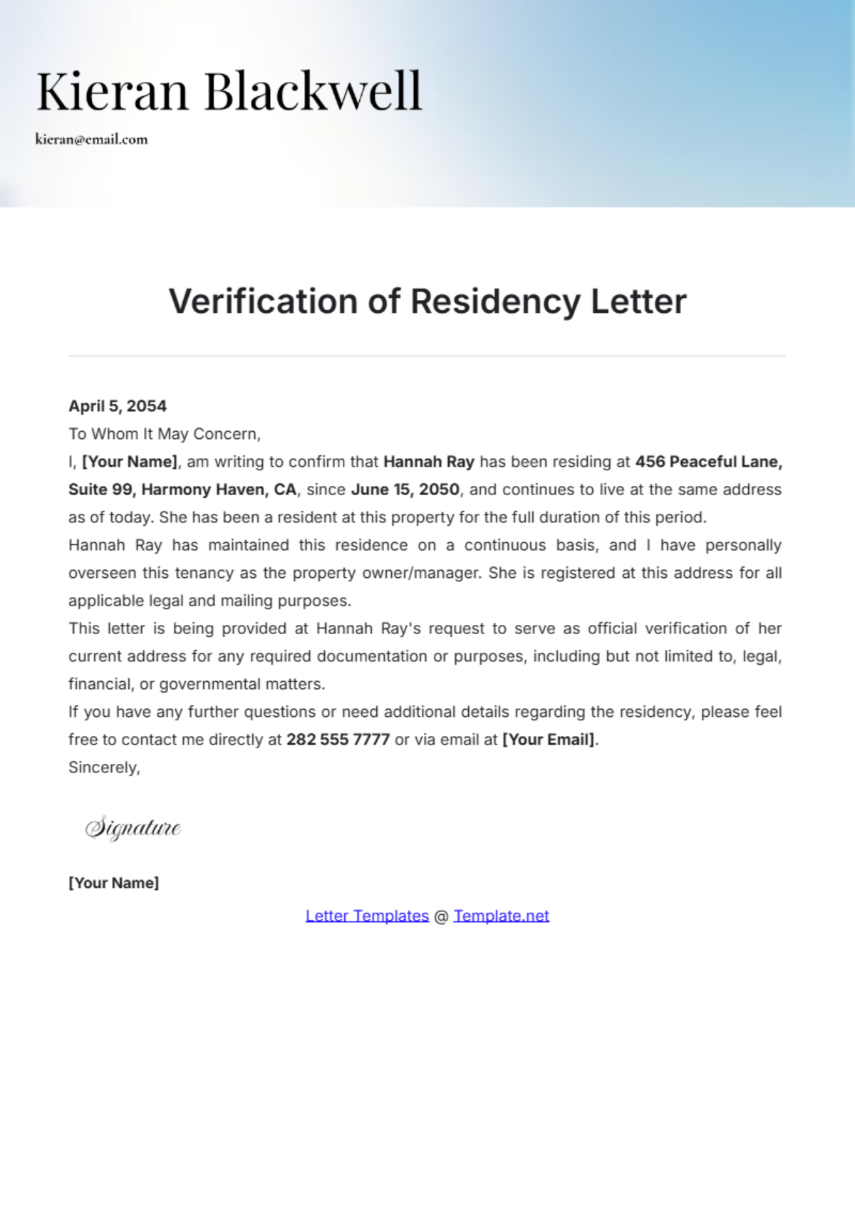 Verification Of Residency Letter Template - Edit Online & Download