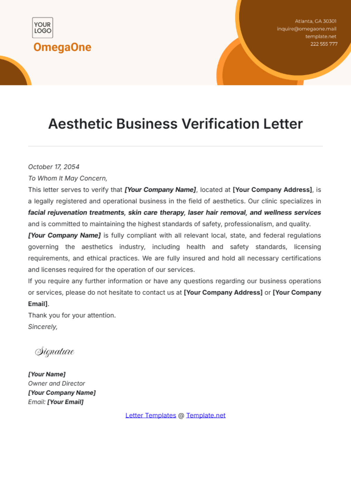 Aesthetic Business Verification Letter Template - Edit Online & Download