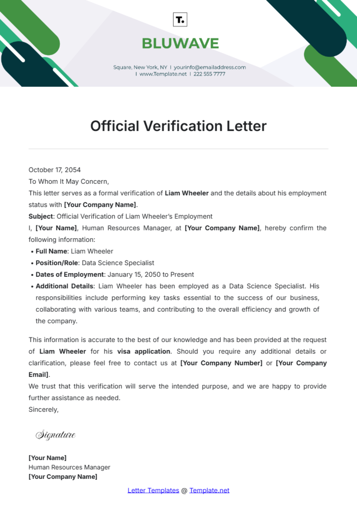 Official Verification Letter Template - Edit Online & Download