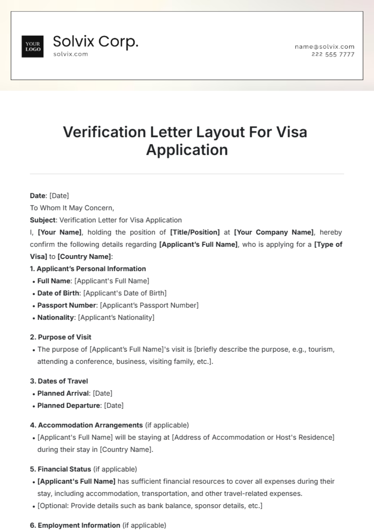 Verification Letter Layout For Visa Application Template - Edit Online & Download