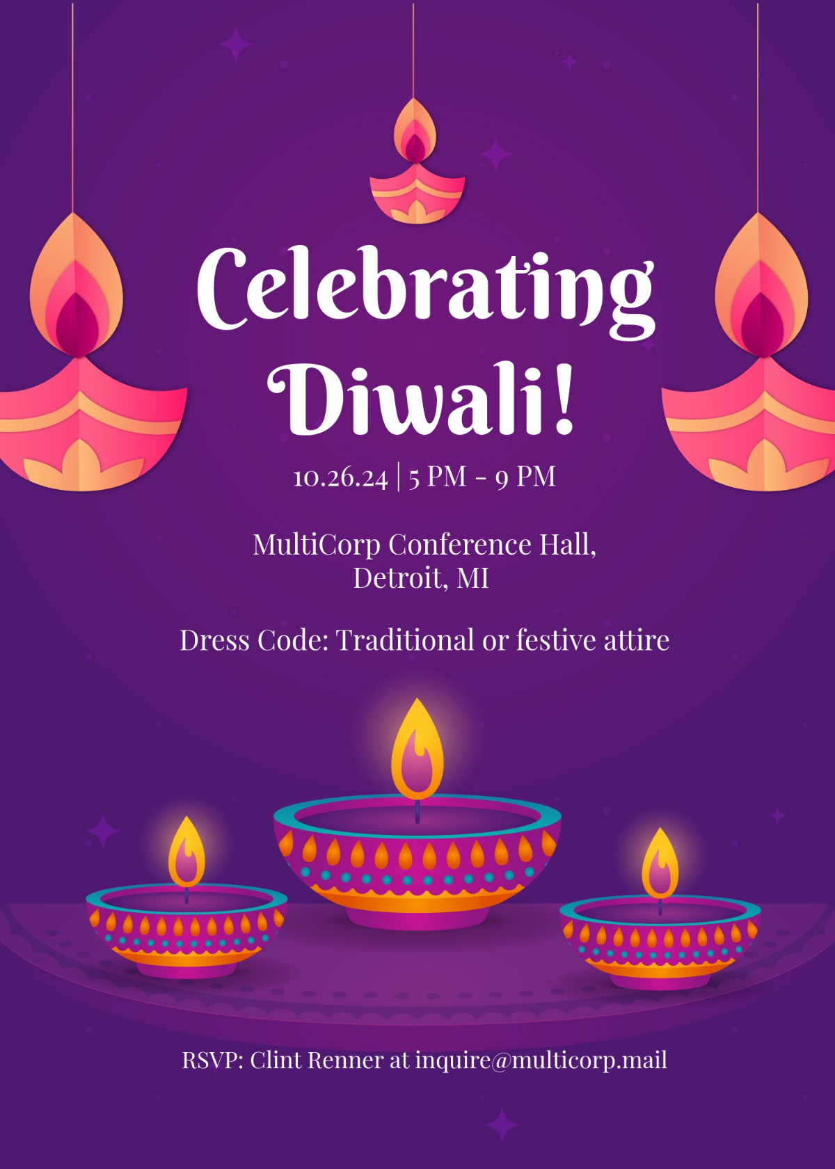 Diwali Corporate Event Invitation Template - Edit Online & Download