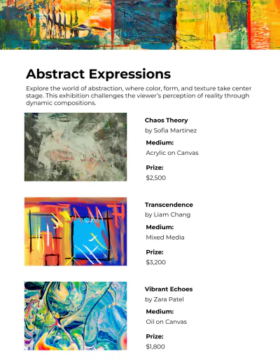 Free Art Gallery Catalog Template to Edit Online