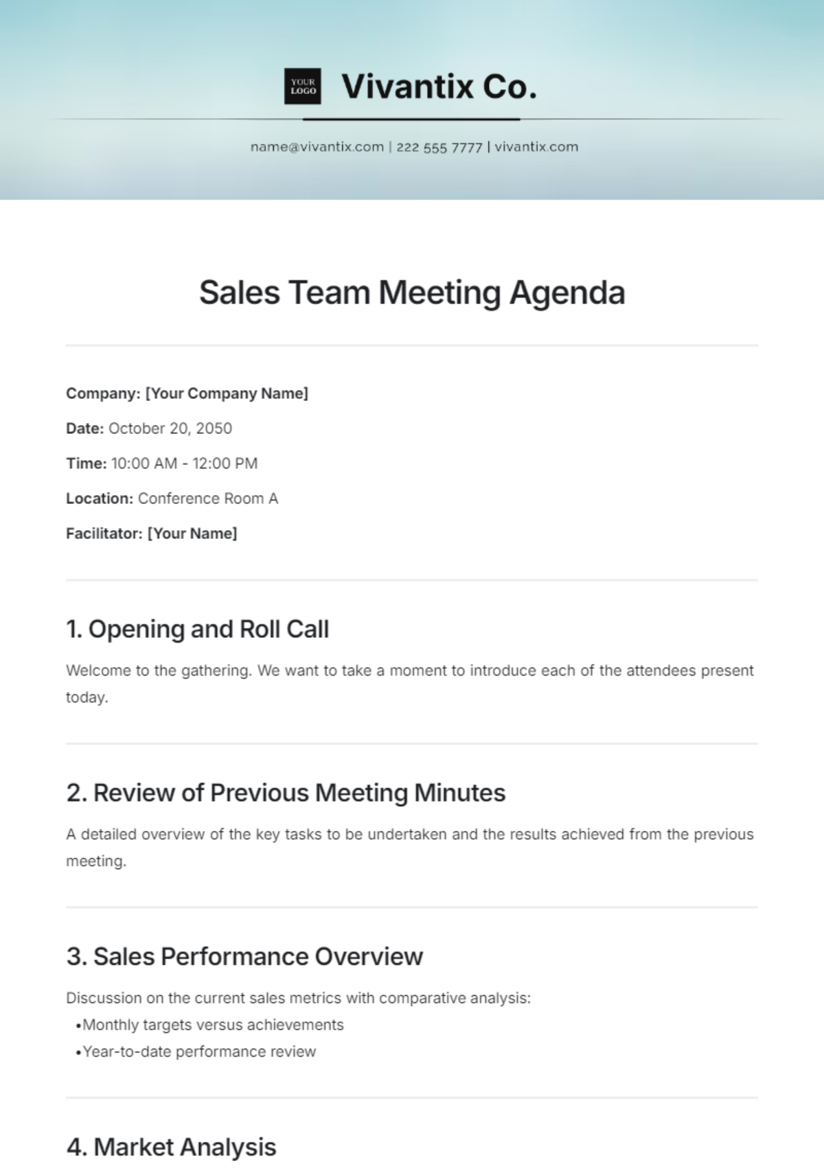 Sales Team Meeting Agenda Template - Edit Online & Download