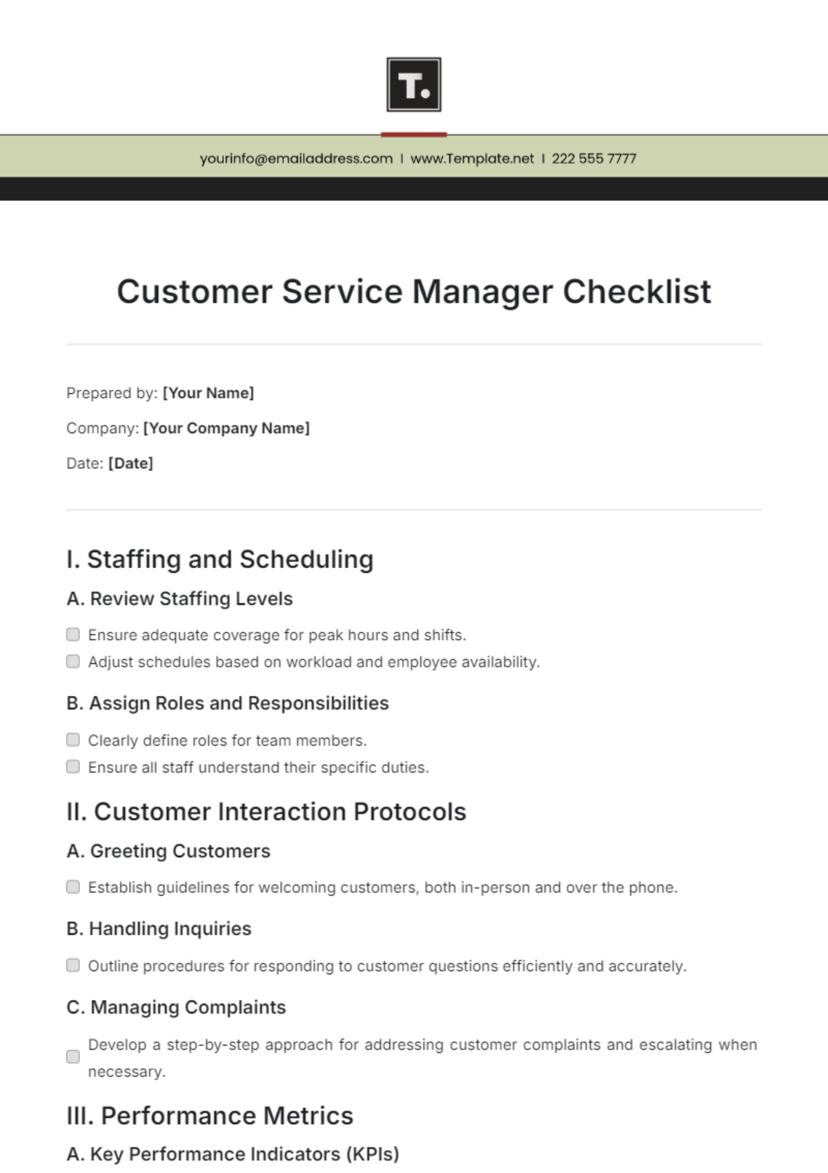 Customer Service Manager Checklist Template - Edit Online & Download