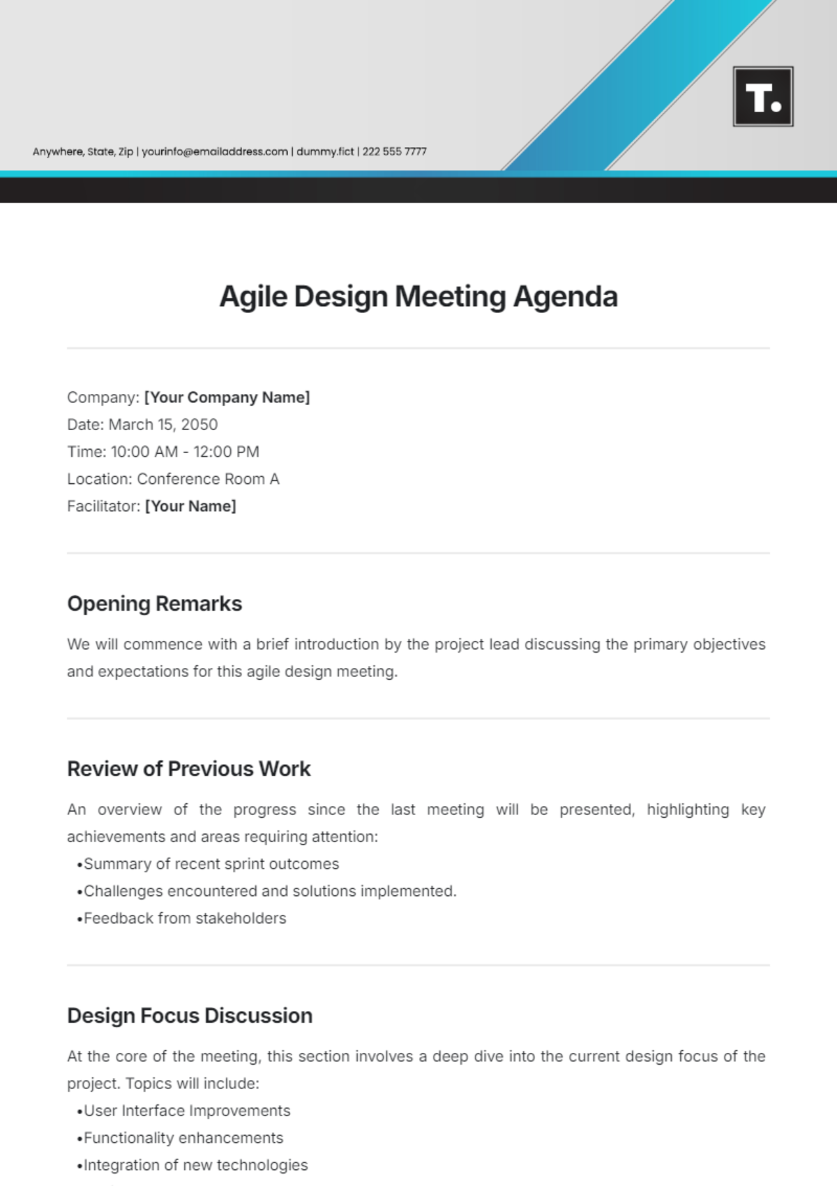 Free Agile Design Meeting Agenda Template - Edit Online & Download ...