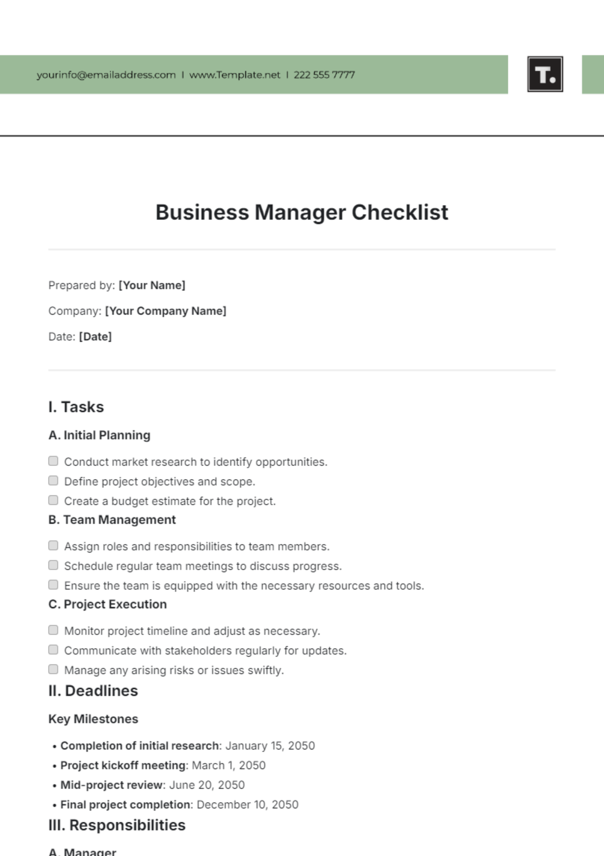 Business Manager Checklist Template - Edit Online & Download