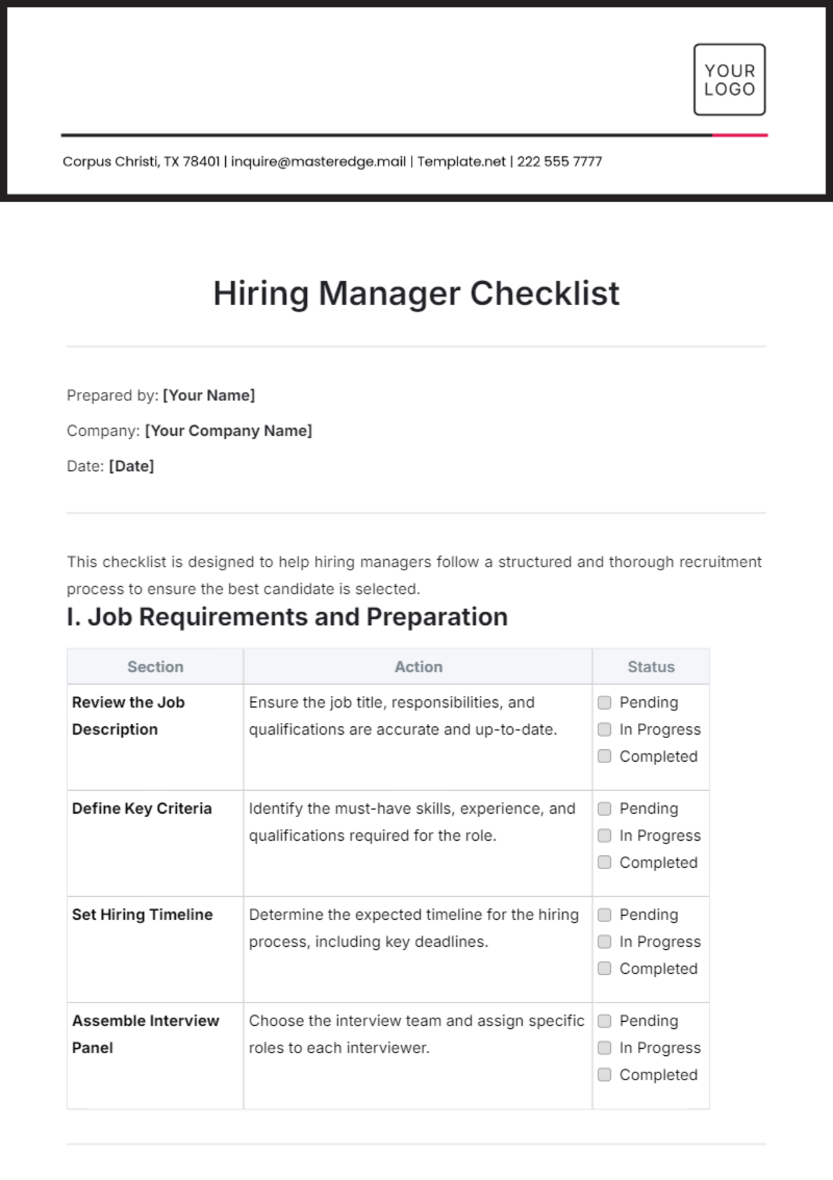 Free Hiring Checklist Templates Editable And Printable Free Hiring Checklist Templates Editable And Printable