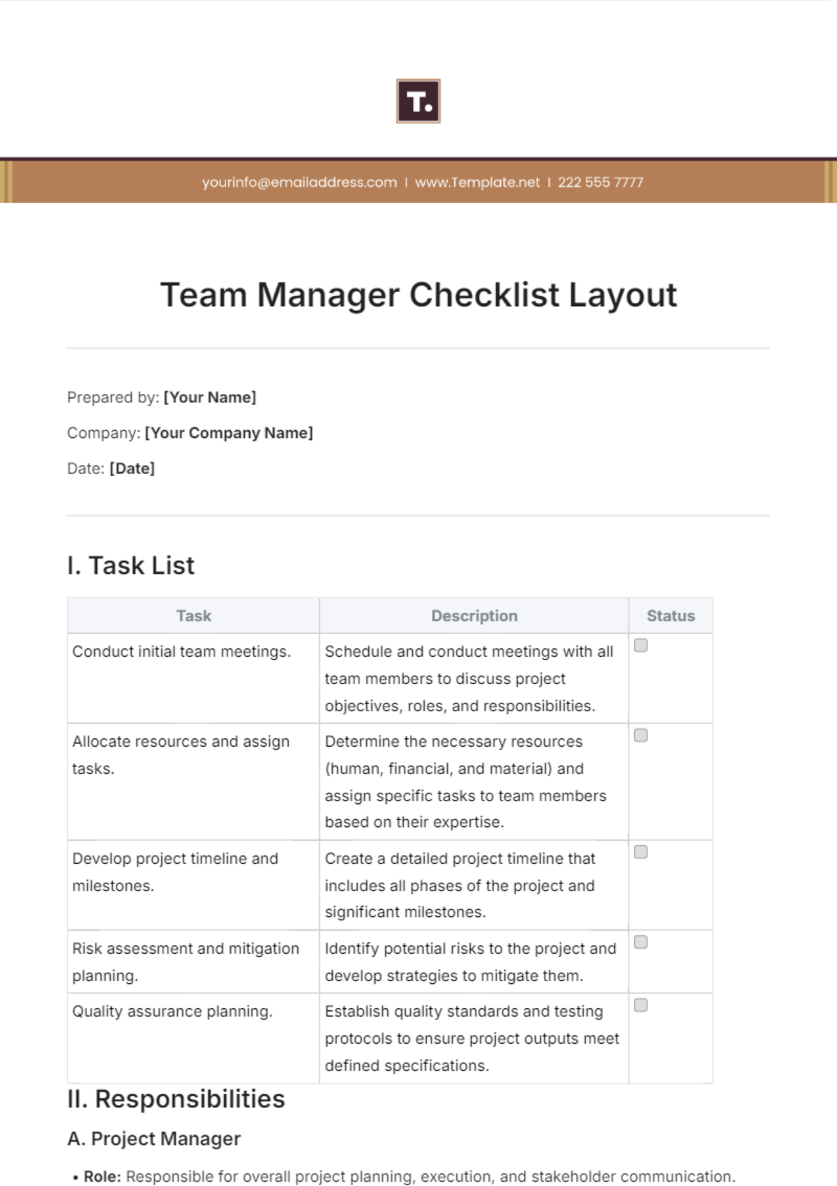 Team Manager Checklist Layout Template - Edit Online & Download