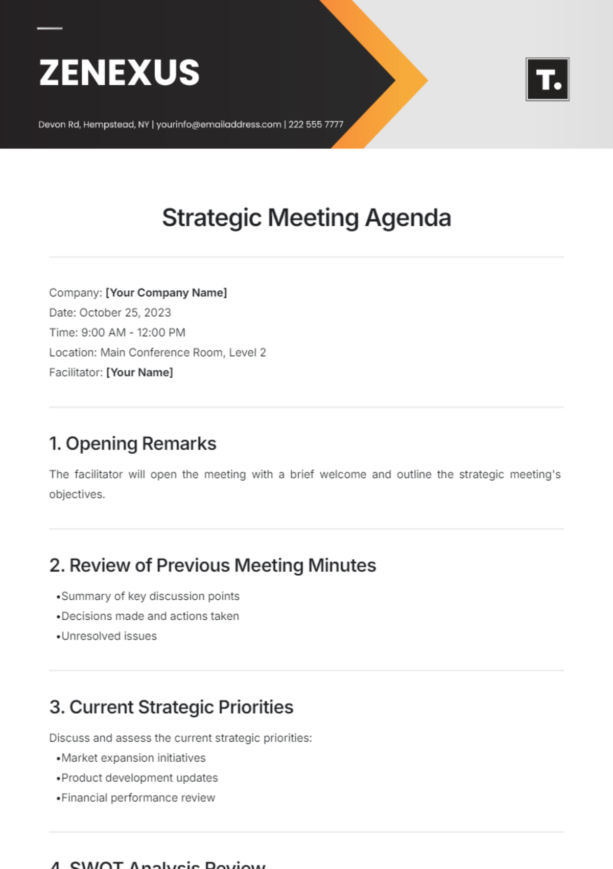 Strategic Meeting Agenda Template