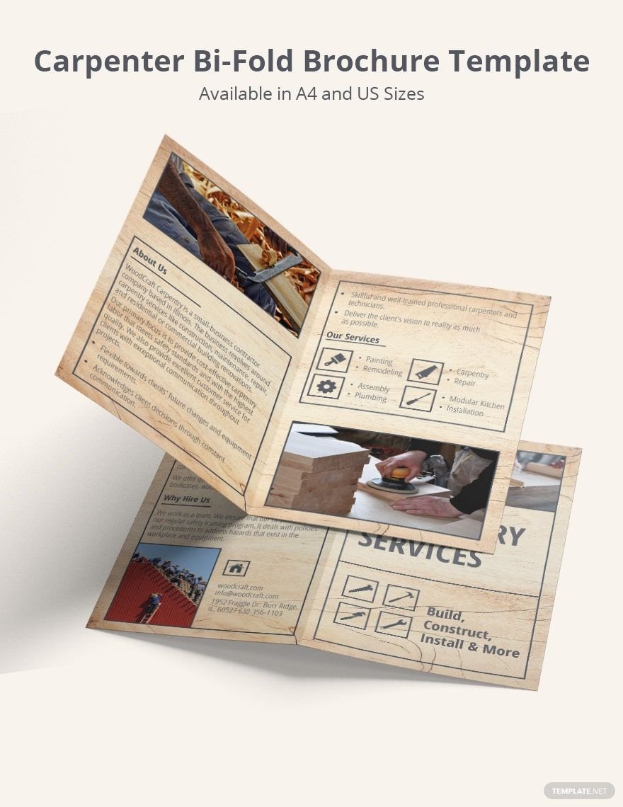 Carpenter Bi-Fold Brochure Template in Word, Google Docs, Illustrator, PSD, Apple Pages, Publisher, InDesign