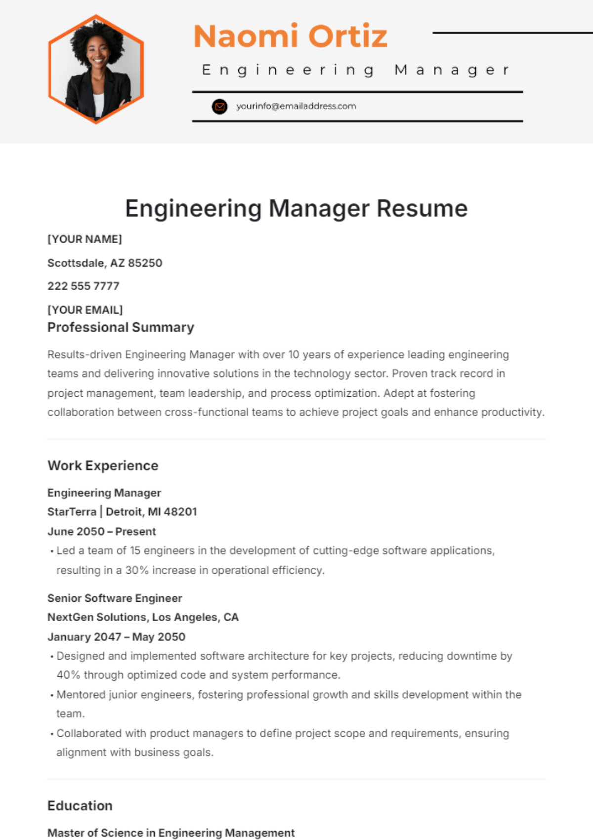 Engineering Manager Resume Template - Edit Online & Download