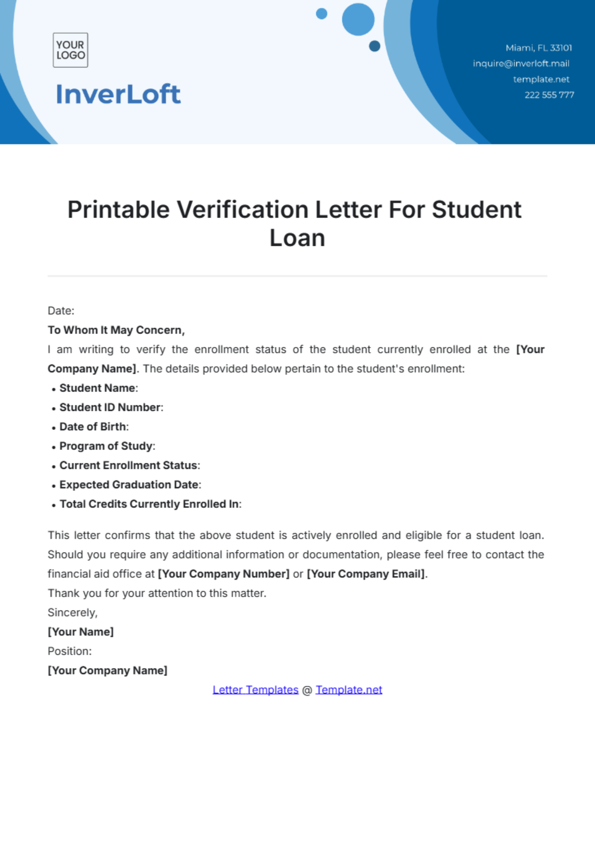 Printable Verification Letter For Student Loan Template - Edit Online & Download