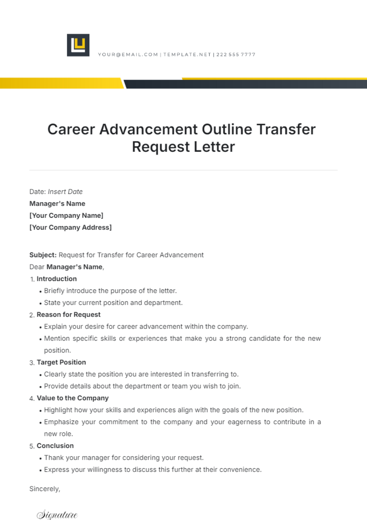 Career Advancement Outline Transfer Request Letter Template - Edit Online & Download