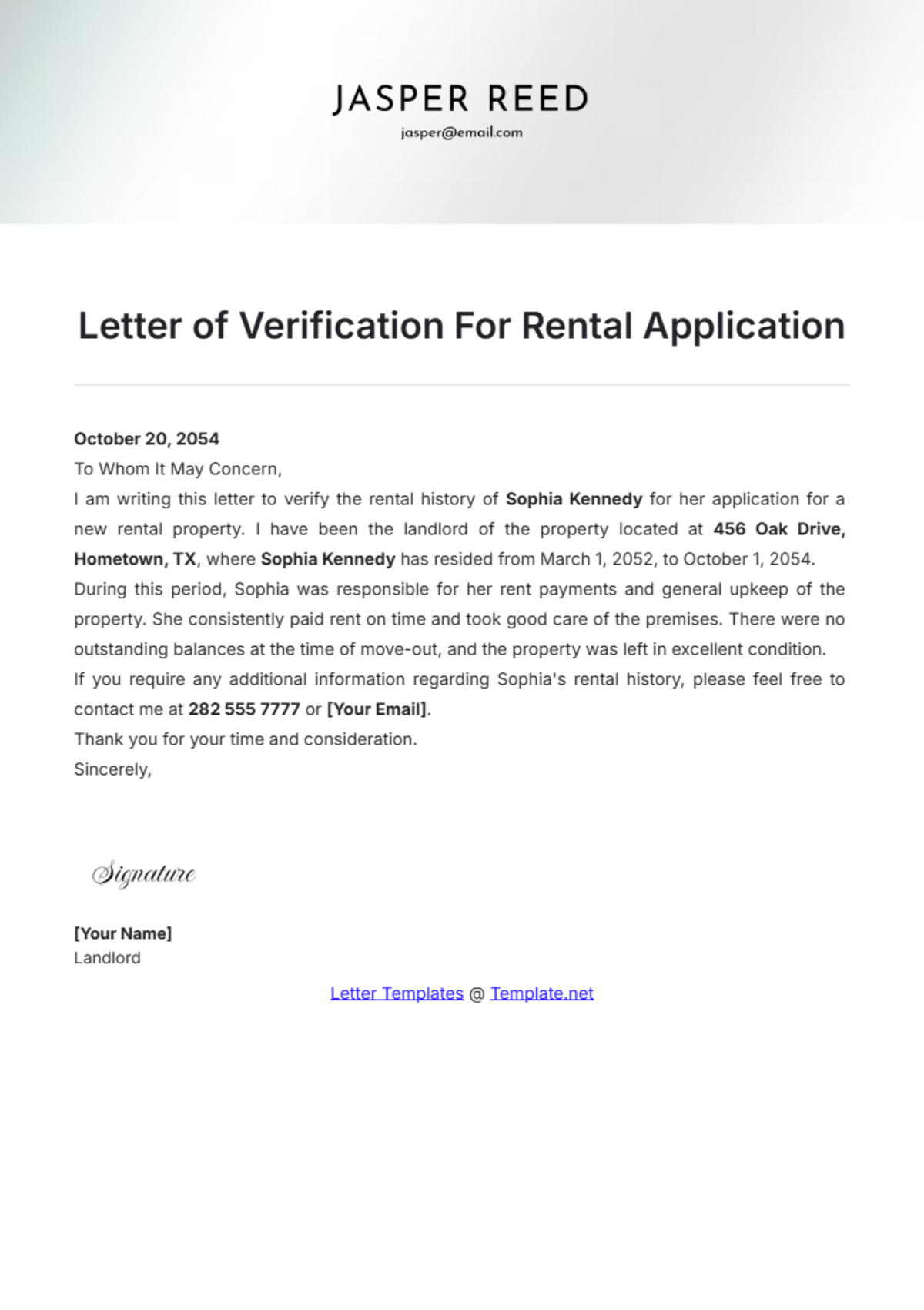 Letter Of Verification For Rental Application Template - Edit Online & Download