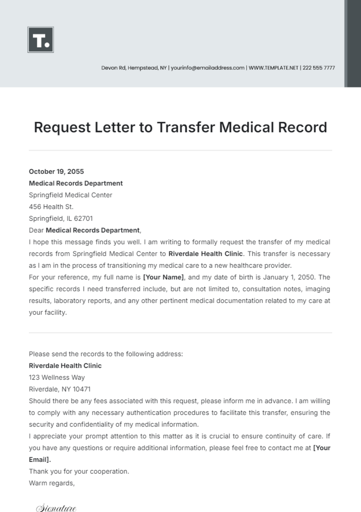 Request Letter to Transfer Medical Record Template - Edit Online & Download