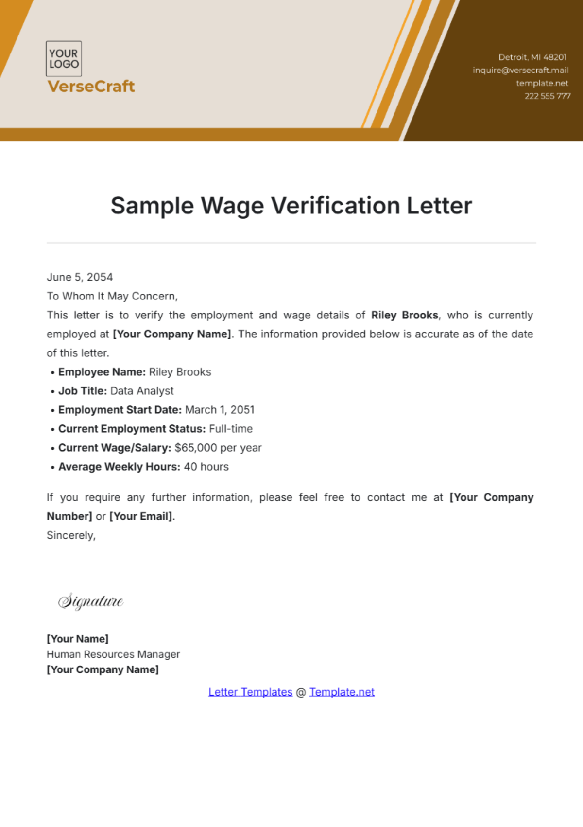 Sample Wage Verification Letter Template - Edit Online & Download