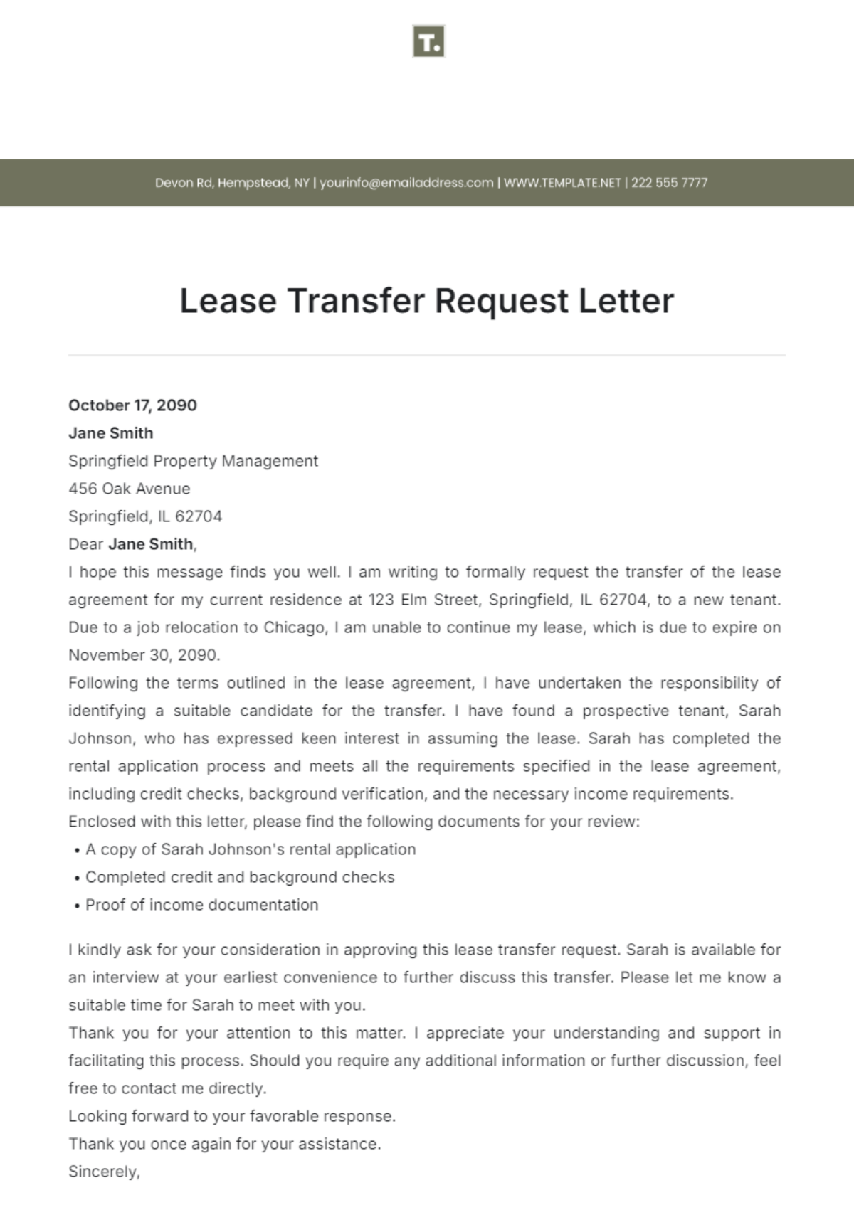 Lease Transfer Request Letter Template - Edit Online & Download