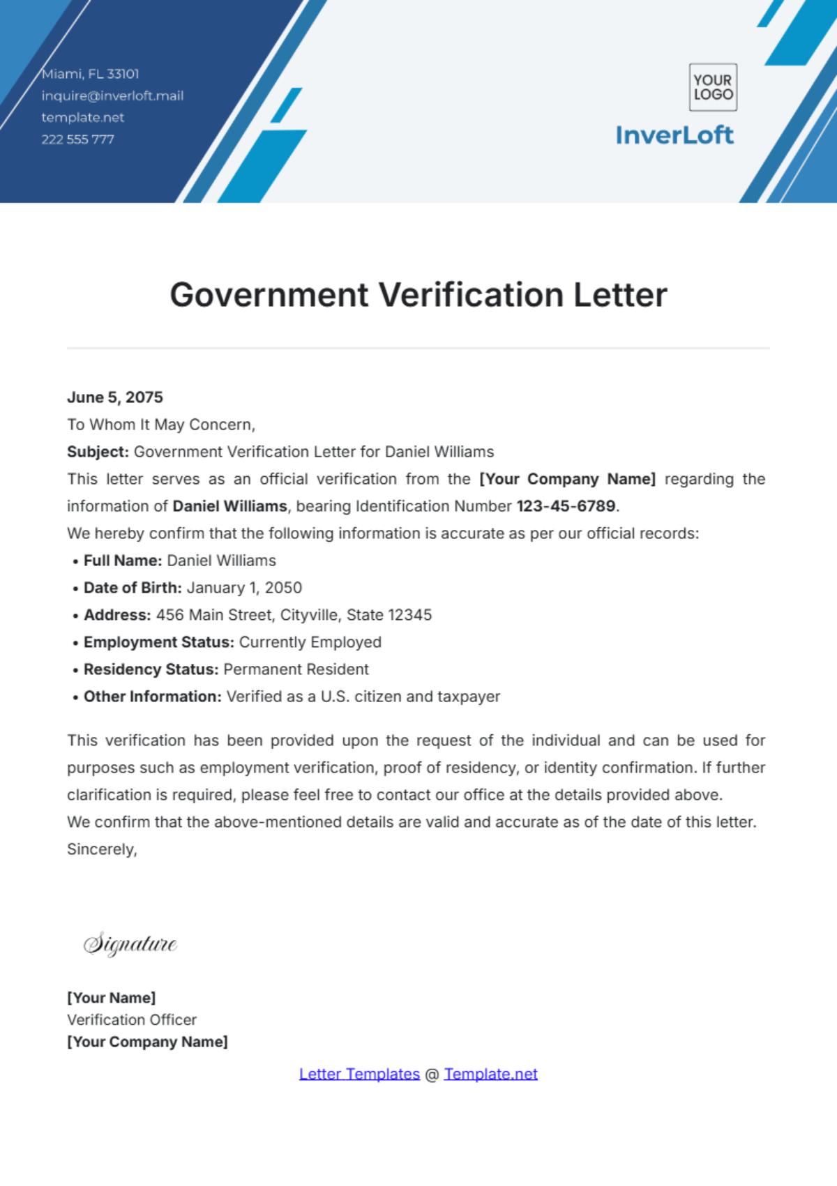 Government Verification Letter Template - Edit Online & Download