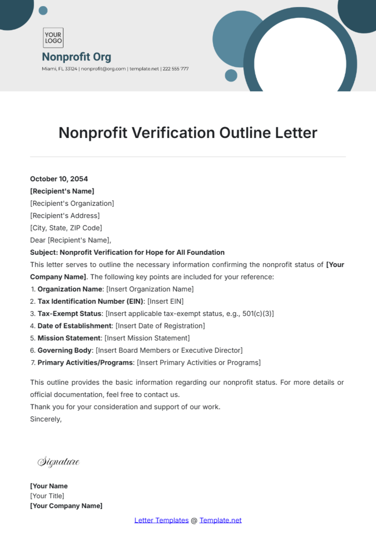 Nonprofit Verification Outline Letter Template - Edit Online & Download