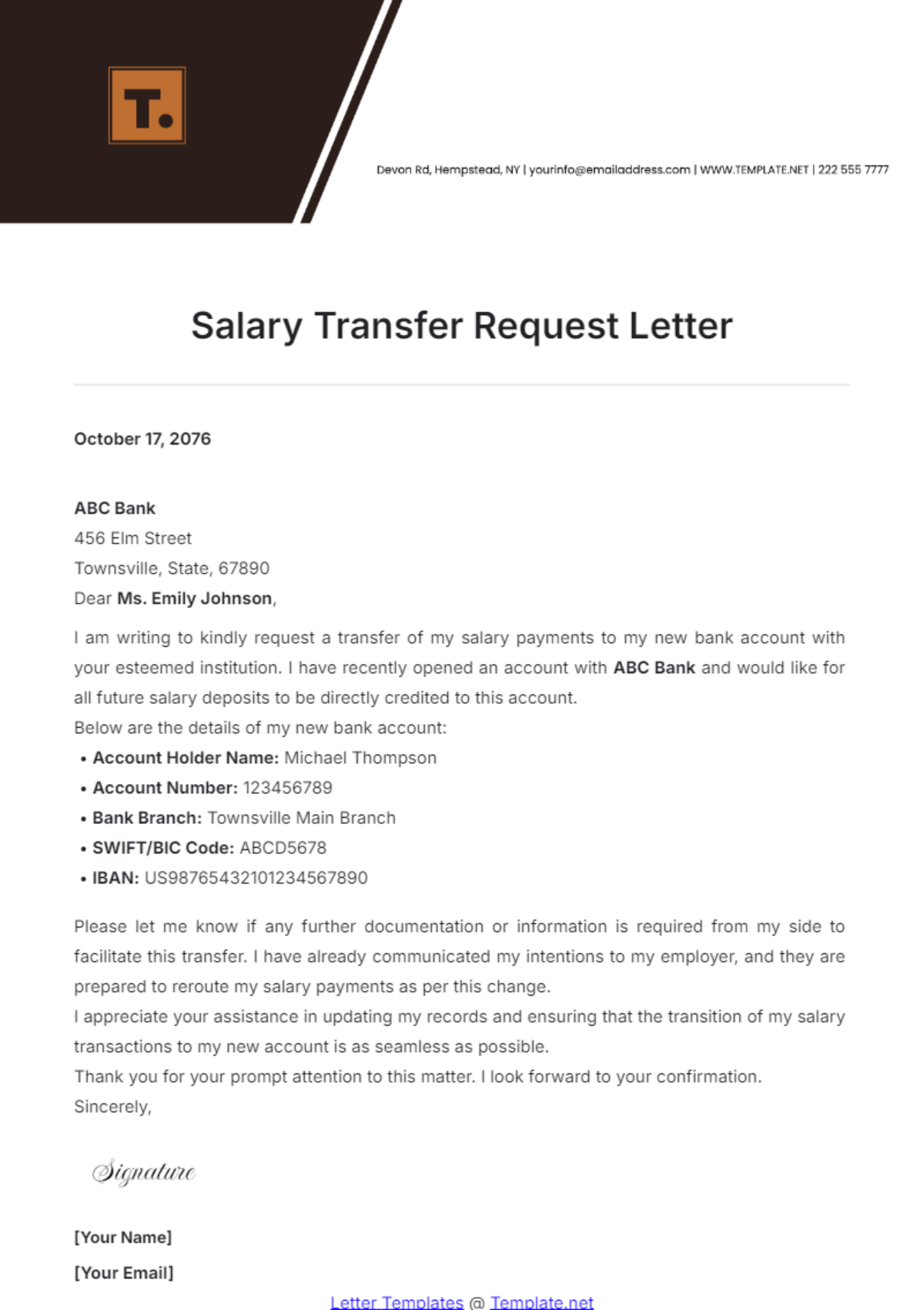 Salary Transfer Request Letter Template - Edit Online & Download