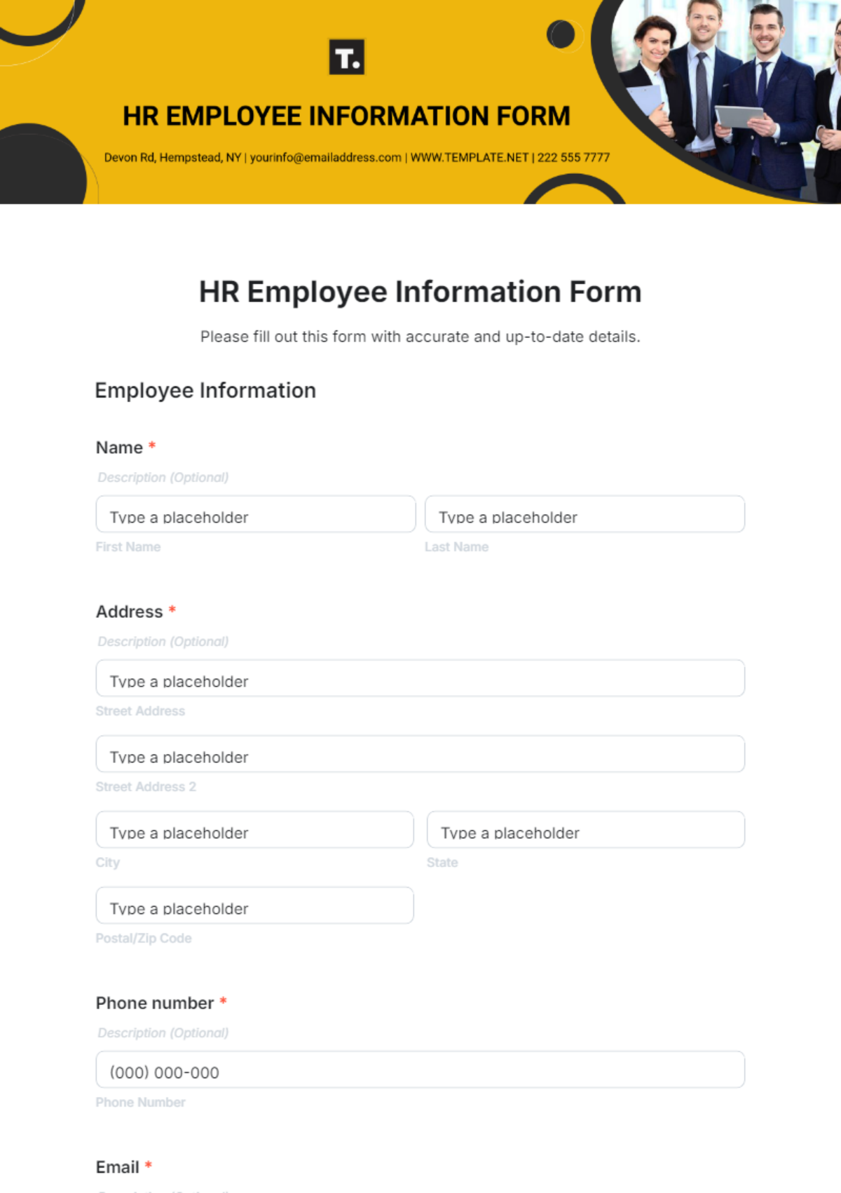 HR Employee Information Form Template - Edit Online & Download