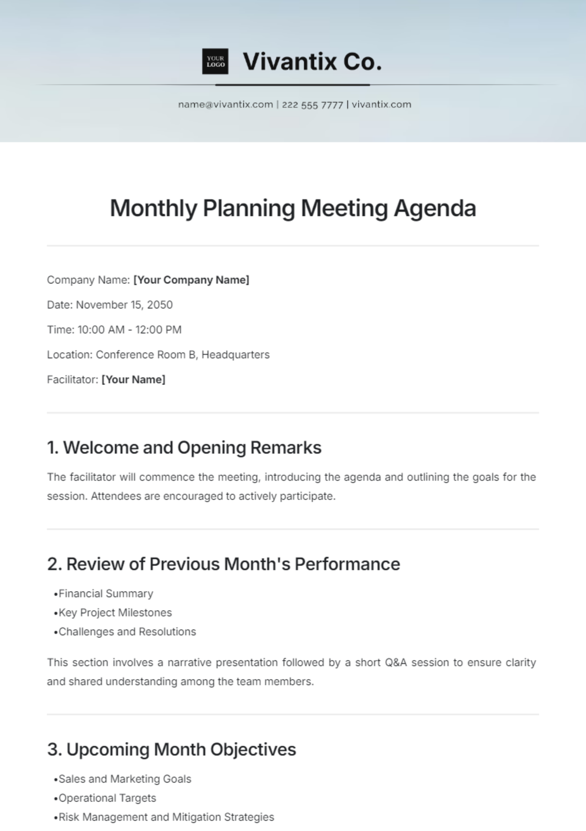 Free PTA Meeting Agenda Template to Edit Online