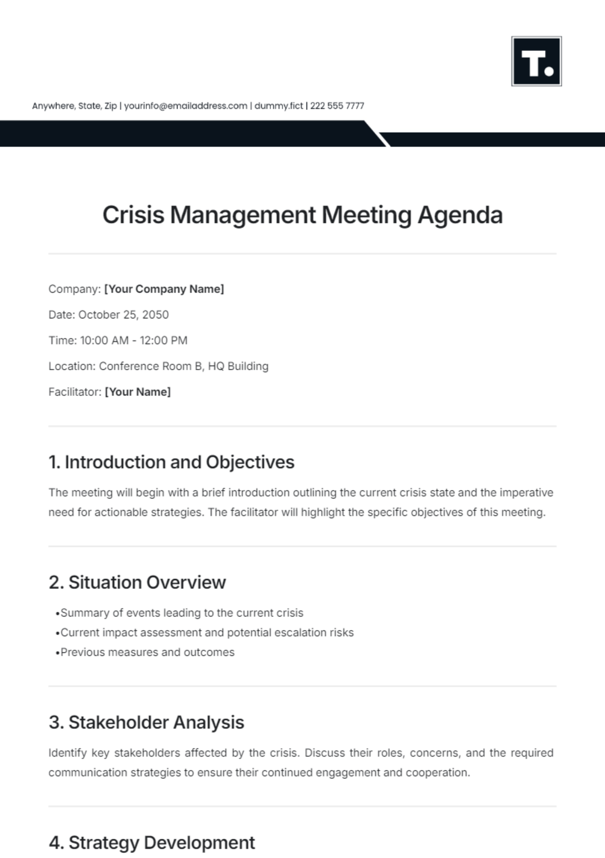 Crisis Management Meeting Agenda Template - Edit Online & Download