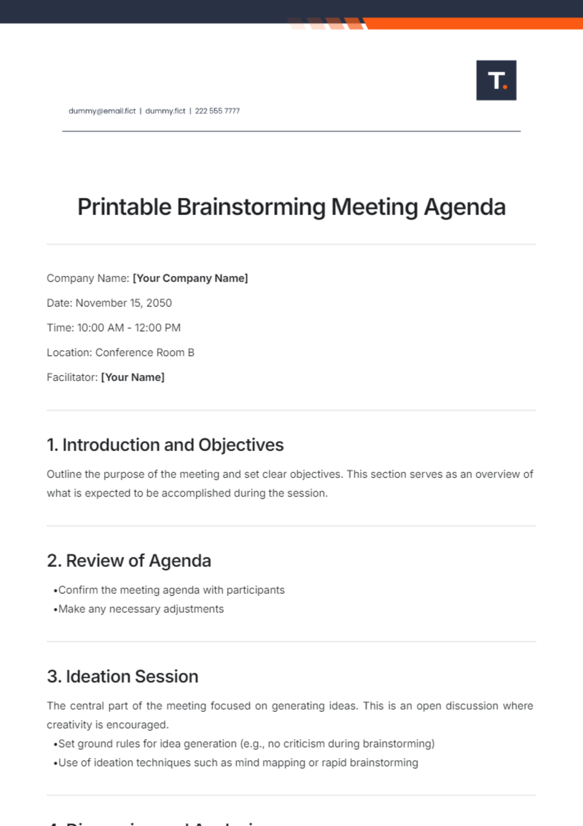 Printable Brainstorming Meeting Agenda Template - Edit Online & Download