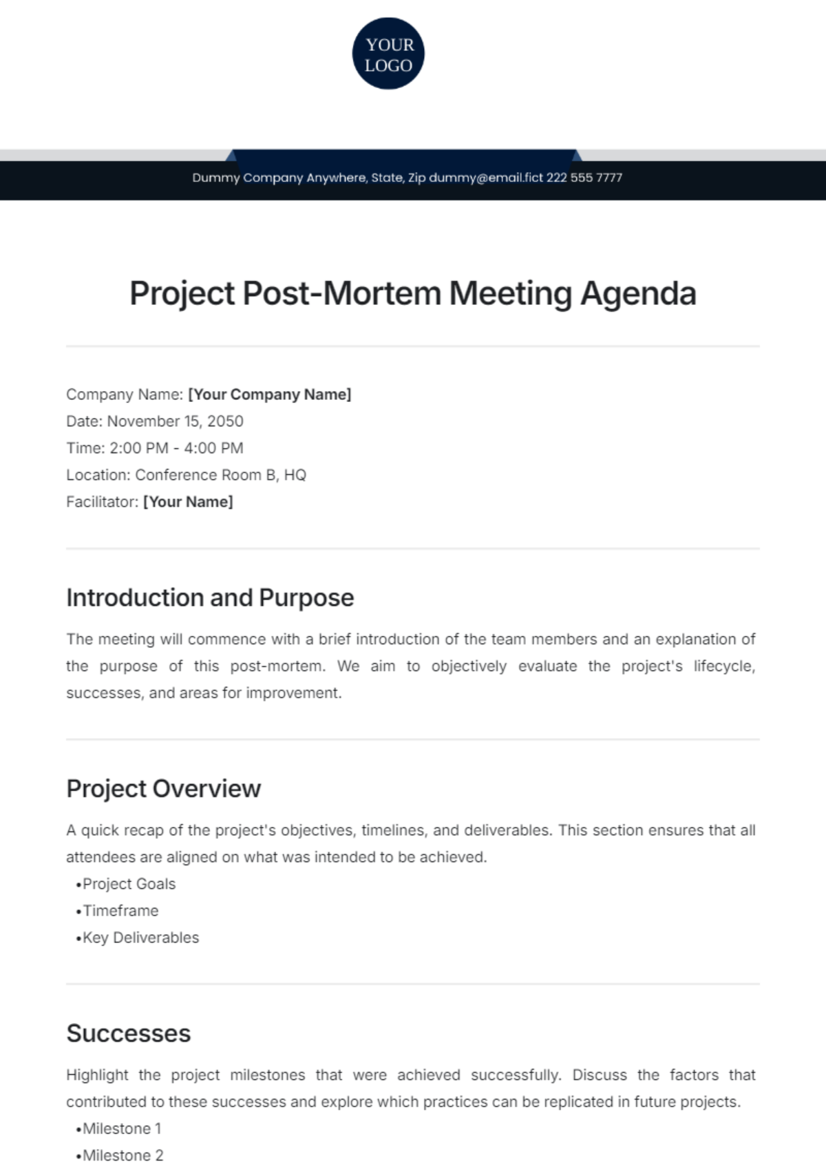 Project Post-Mortem Meeting Agenda Template - Edit Online & Download