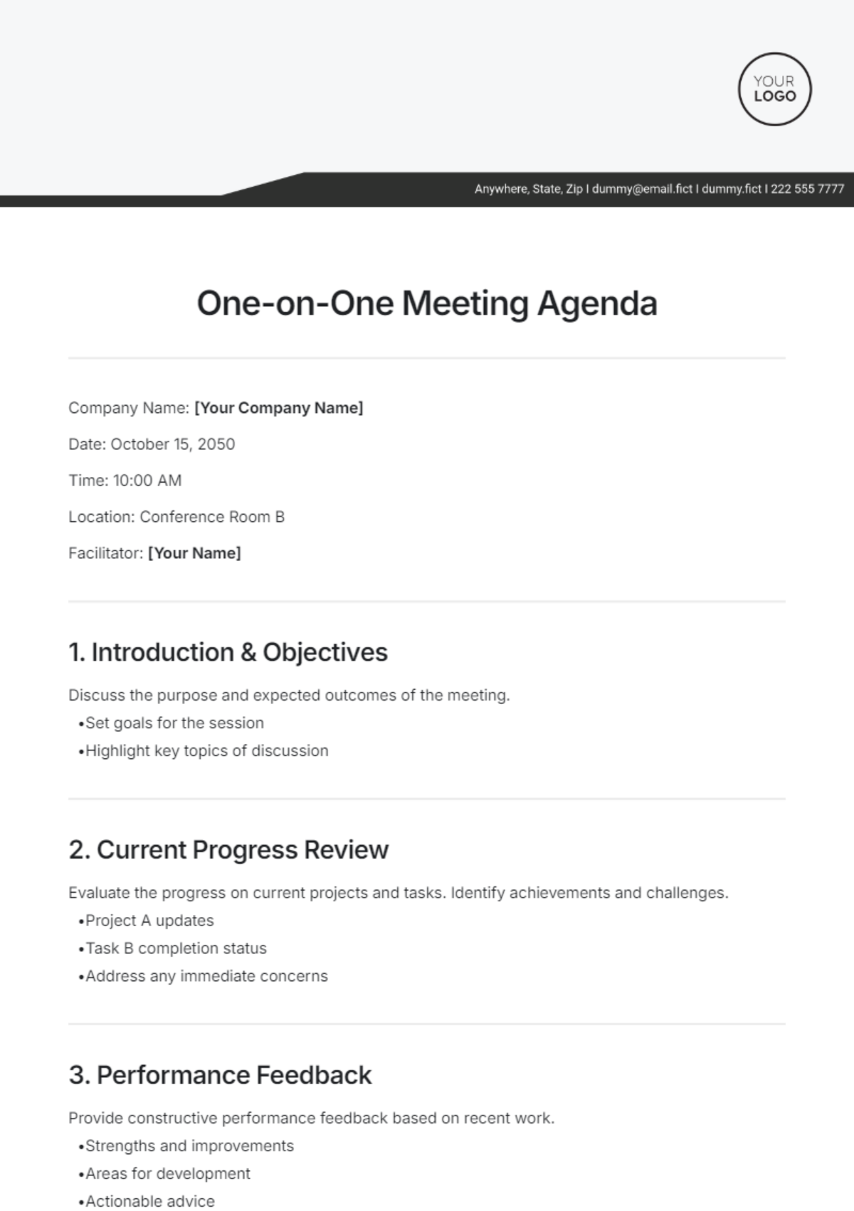 One-on-One Meeting Outline Agenda Template - Edit Online & Download