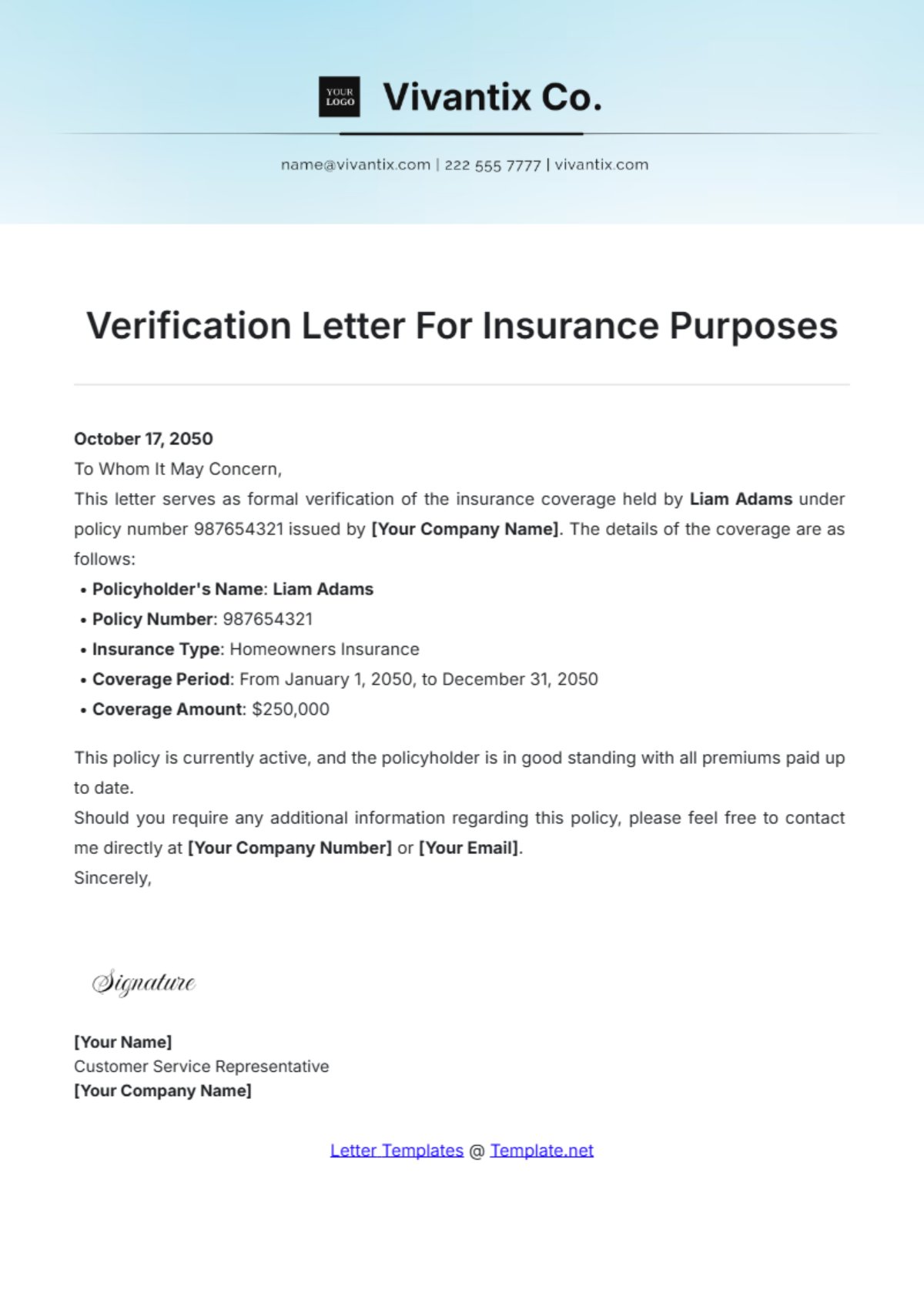 Verification Letter For Insurance Purposes Template - Edit Online & Download