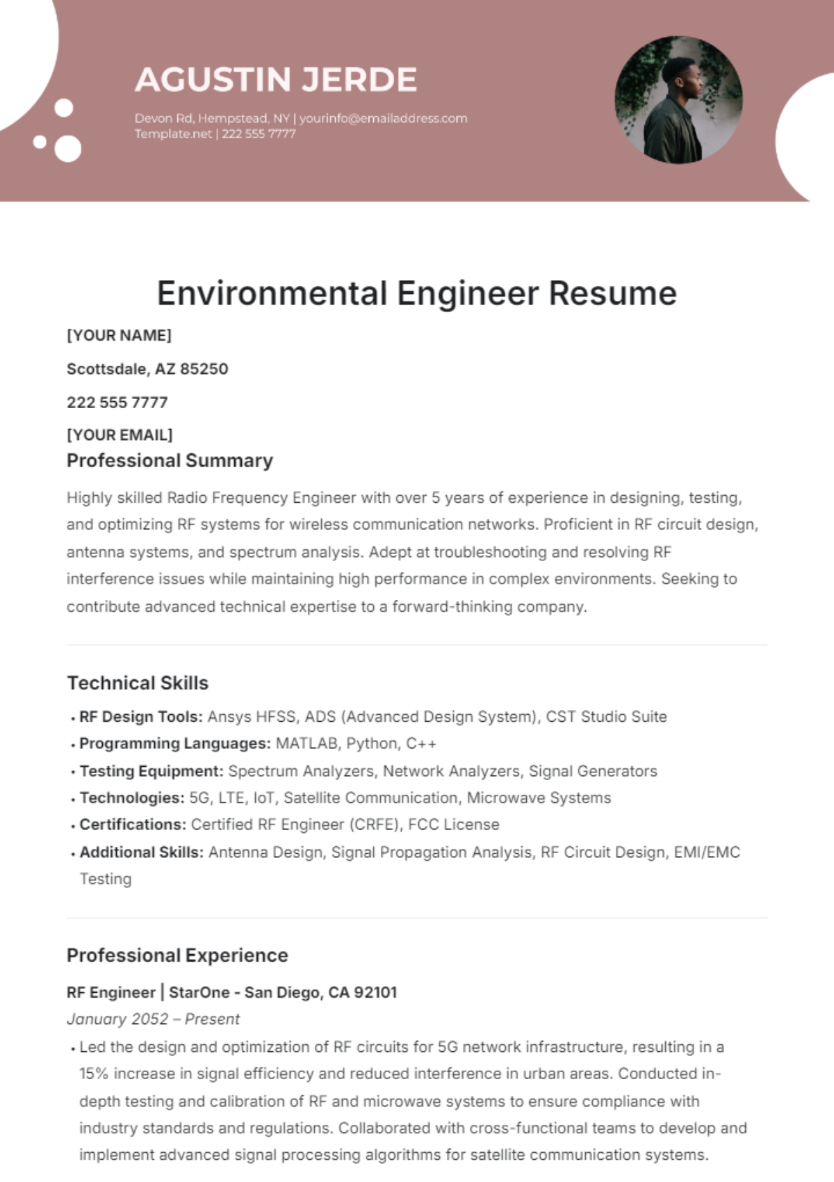 Environmental Engineer Resume Template - Edit Online & Download