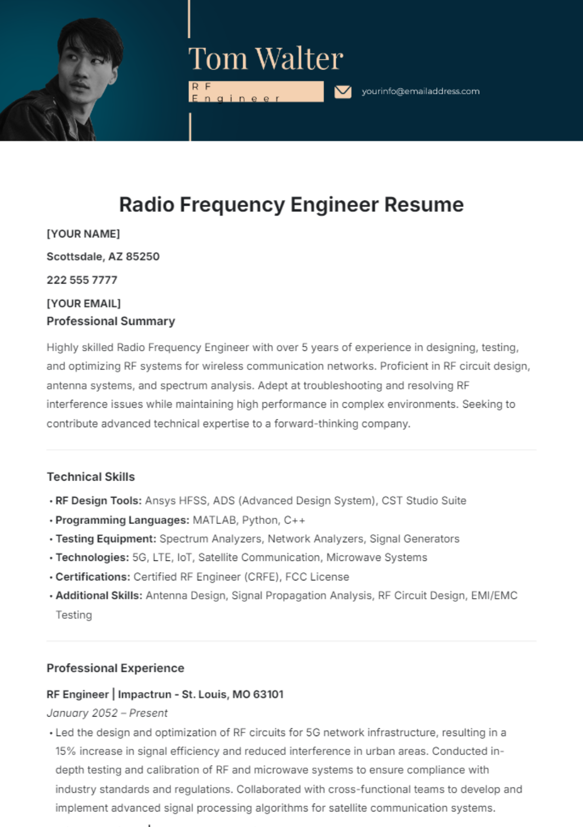 Radio Frequency Engineer Resume Template - Edit Online & Download