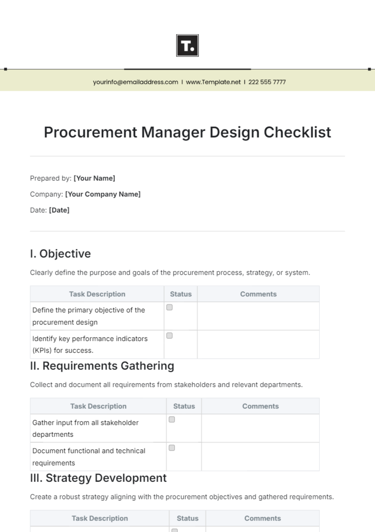 Procurement Manager Design Checklist Template - Edit Online & Download