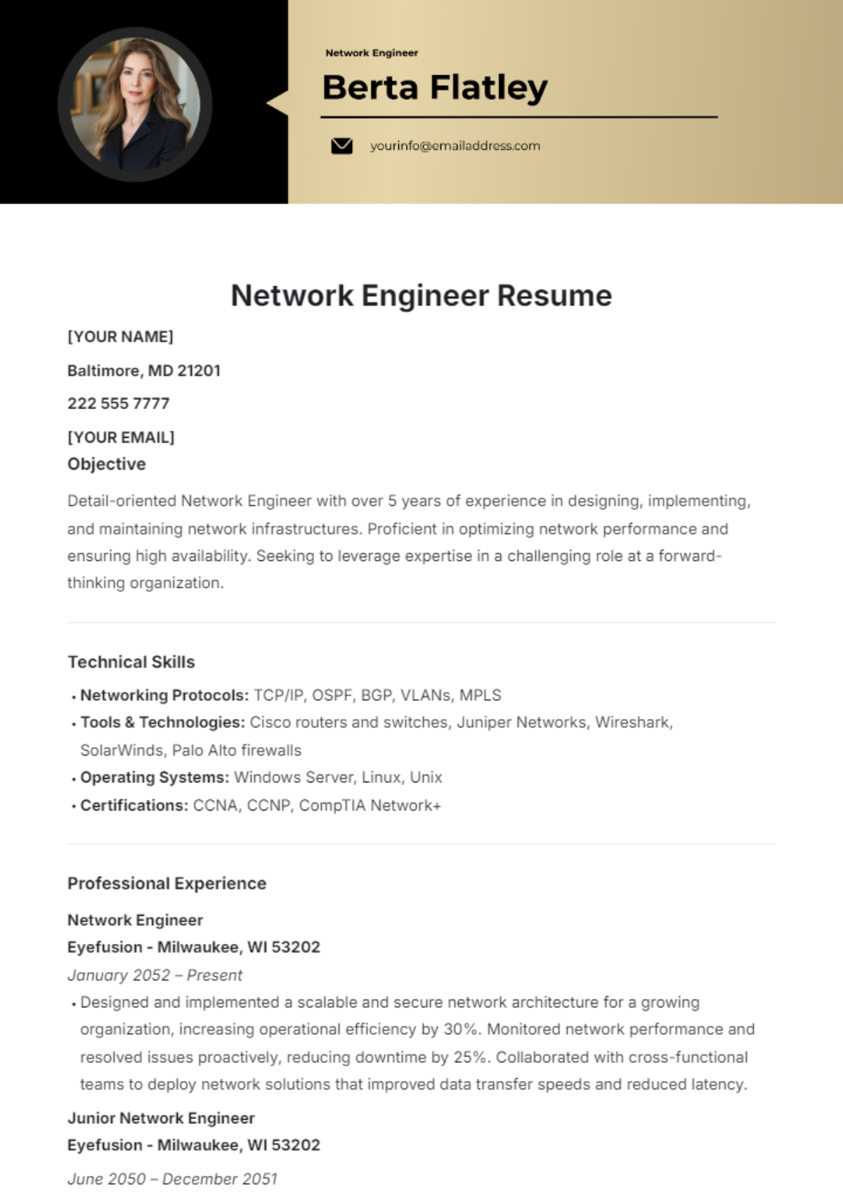 Network Engineer Resume Template - Edit Online & Download