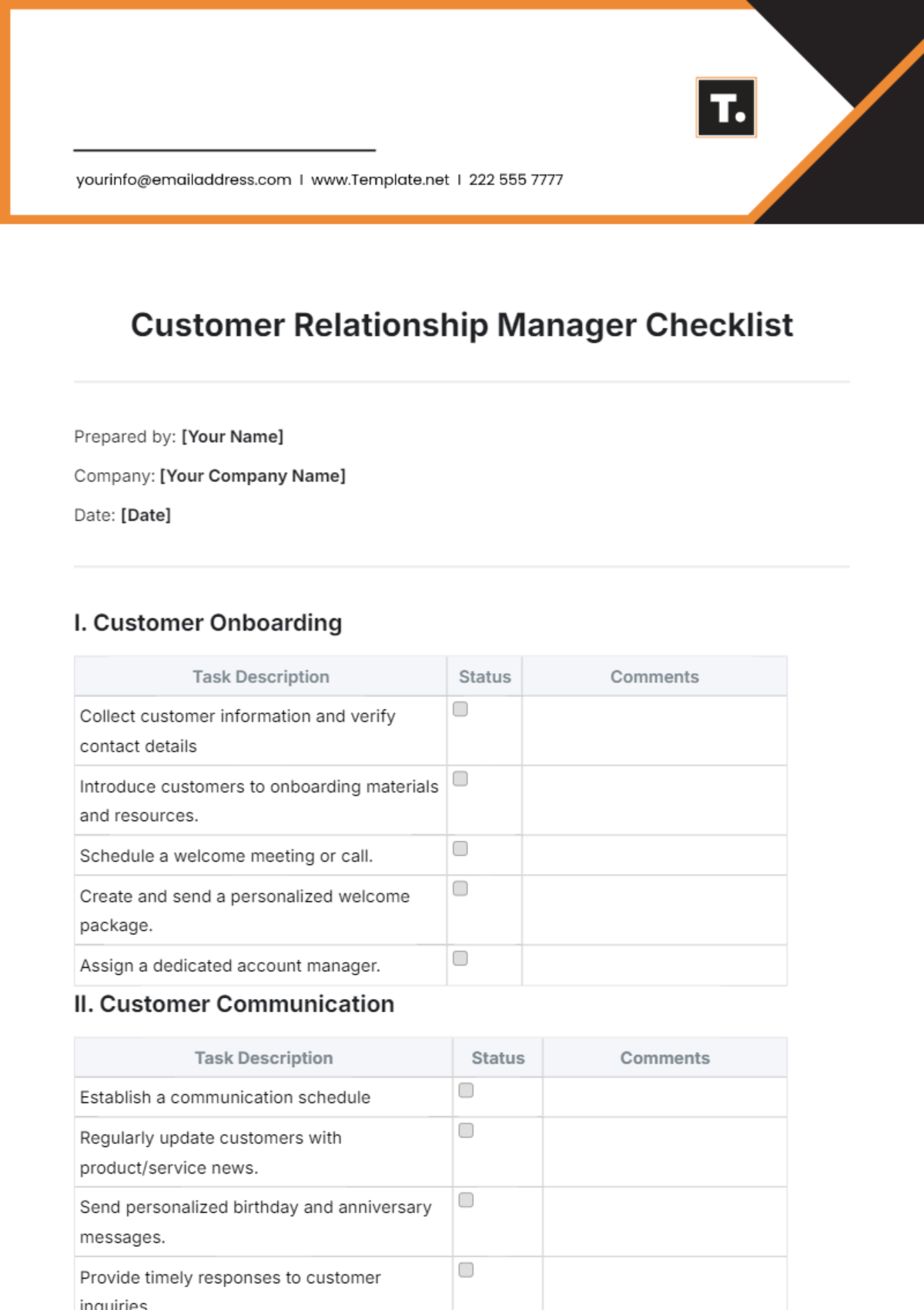 Customer Relationship Manager Checklist Template - Edit Online & Download