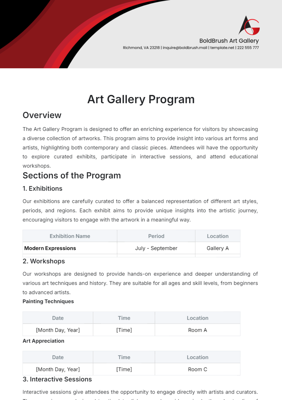 Art Gallery Program Template