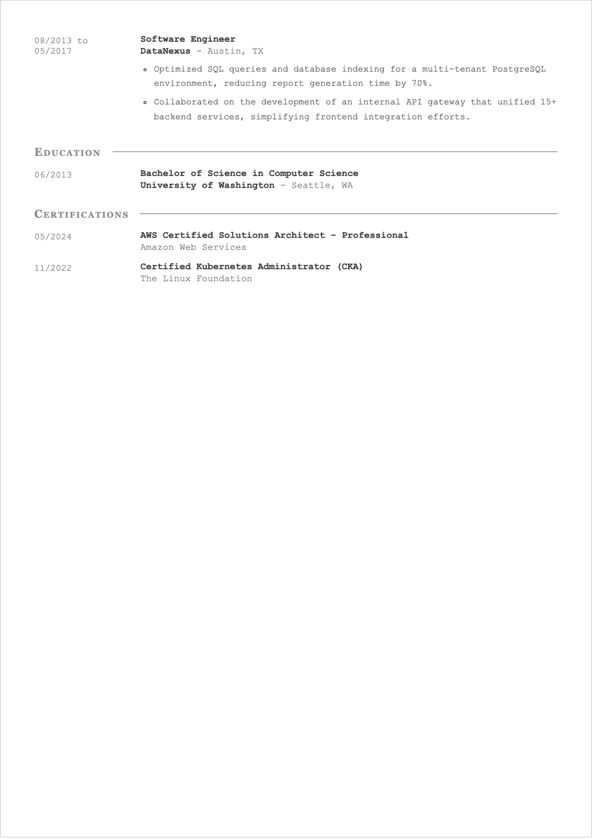 Free Sample Senior Engineer ATS Resume Template, AI Resume Builder