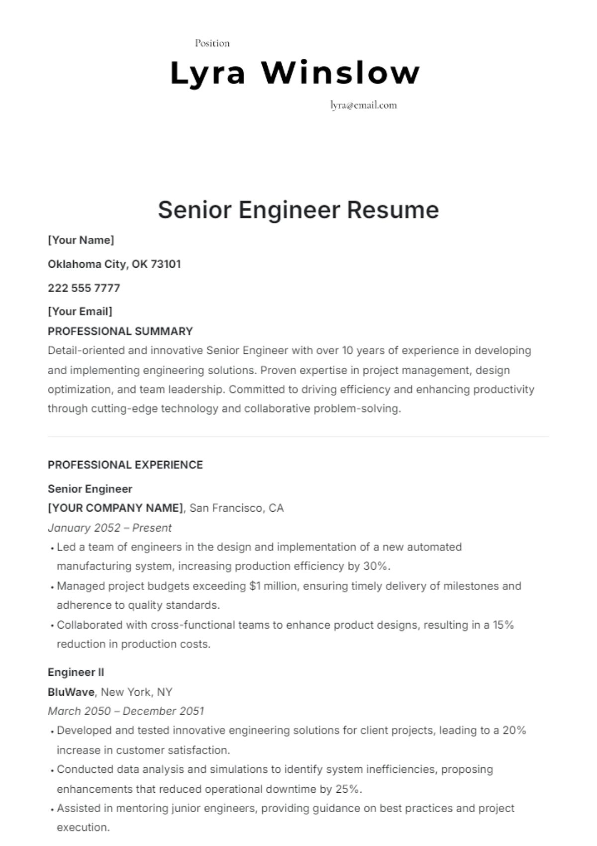 Senior Engineer Resume Template - Edit Online & Download