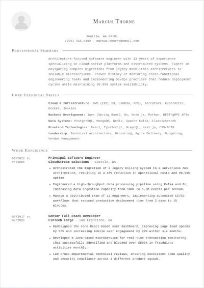 Free Sample Senior Engineer ATS Resume Template, AI Resume Builder