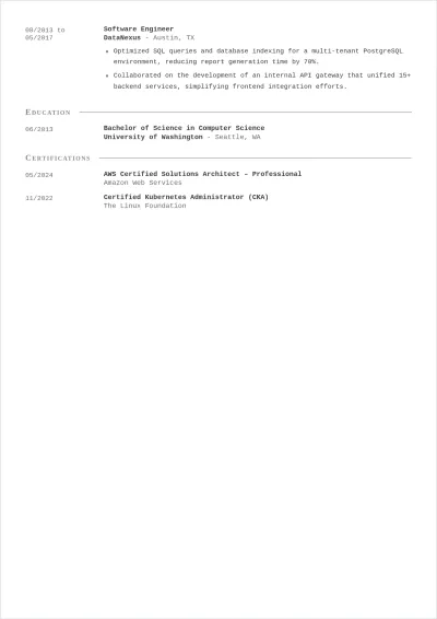 Free Sample Senior Engineer ATS Resume Template, AI Resume Builder