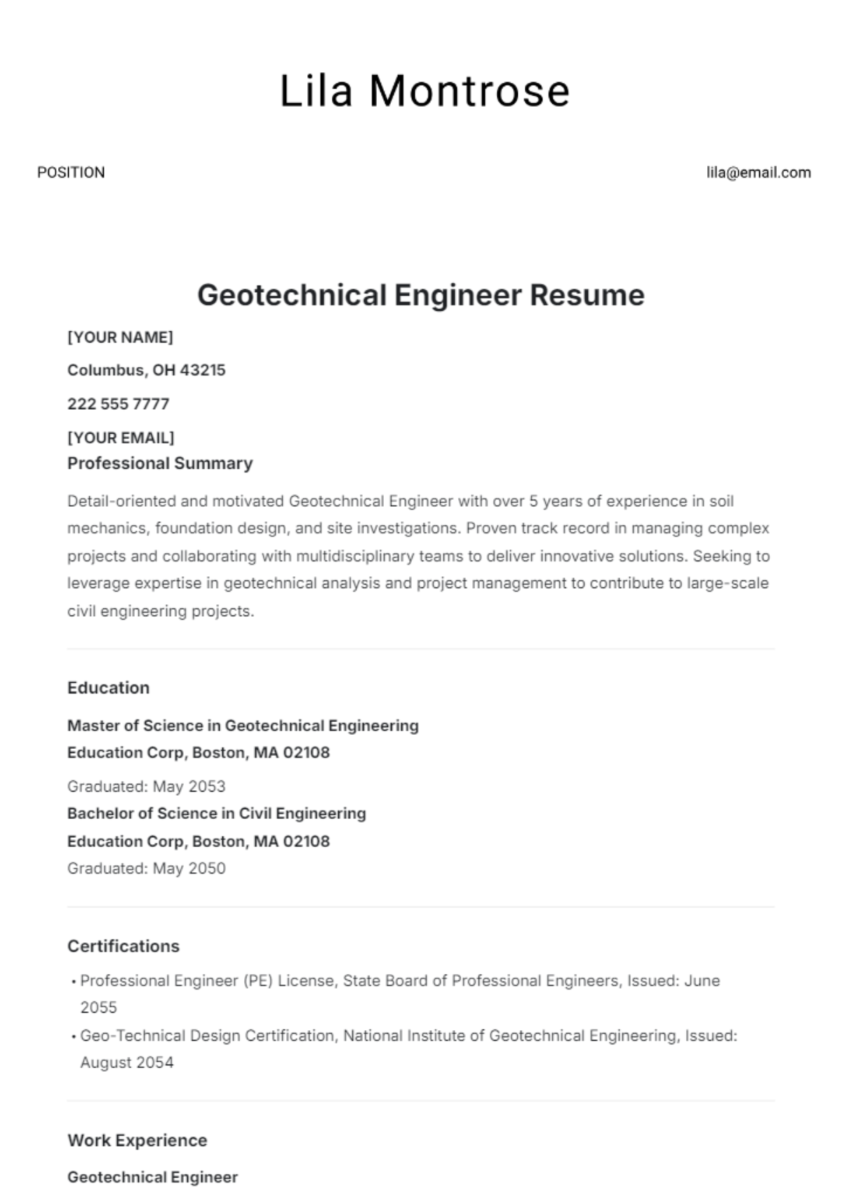 Geotechnical Engineer Resume Template - Edit Online & Download