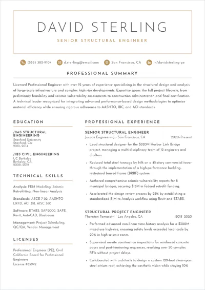 Free Structural Engineer ATS Resume Template, AI Resume Builder