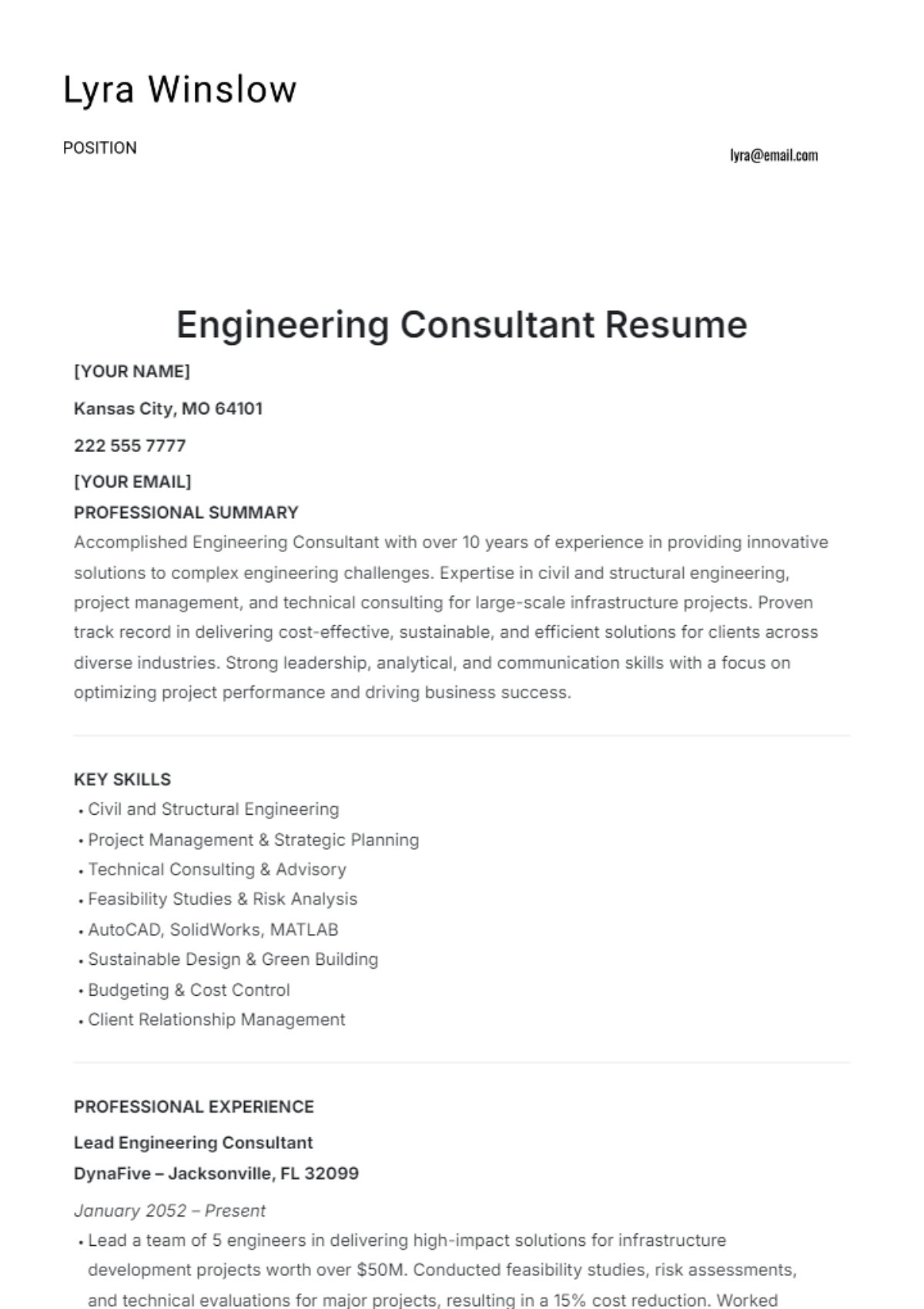 Engineering Consultant Resume Template - Download | Template.net