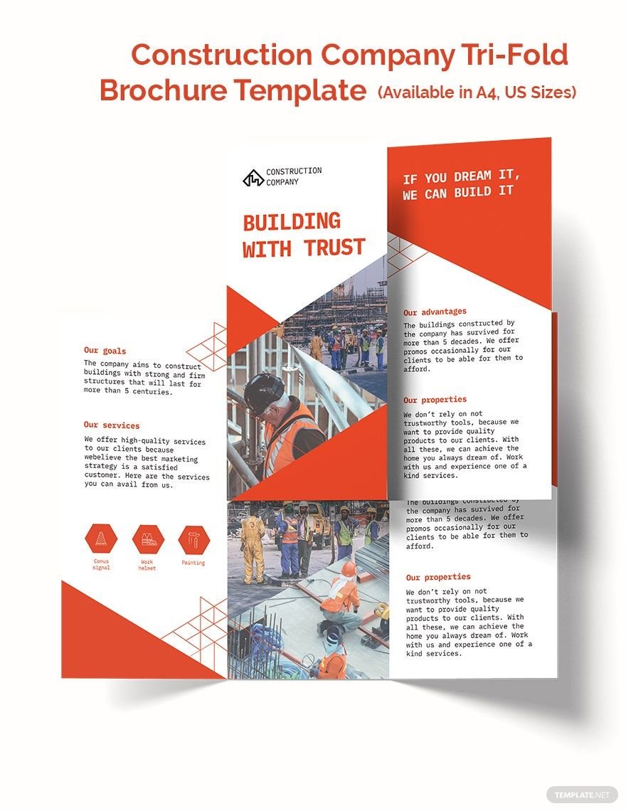 Free Construction Company Tri-Fold Brochure Template