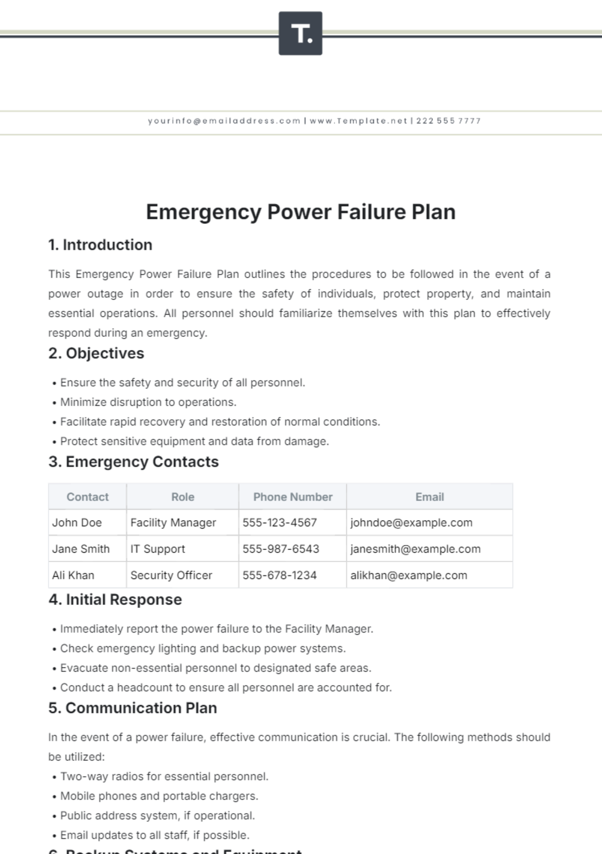 Emergency Power Failure Plan Template - Edit Online & Download