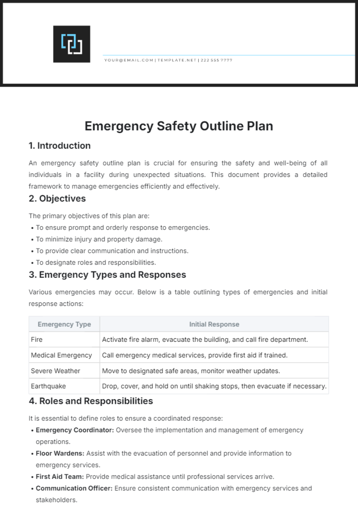 Emergency Safety Outline Plan template - Edit Online & Download